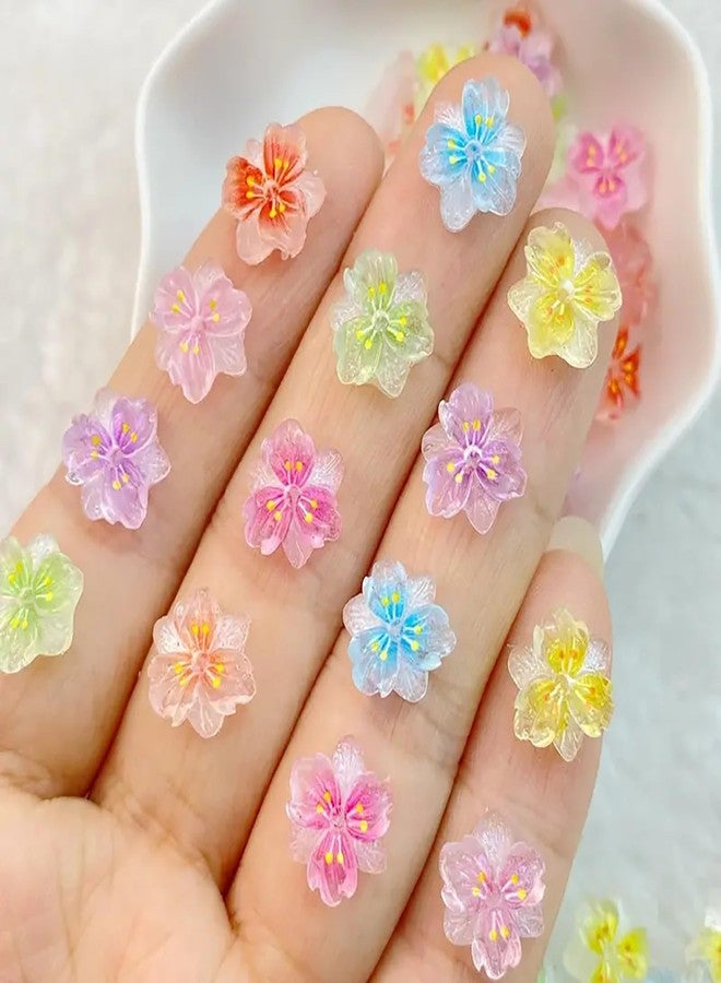 DANNEASY 100pcs Flower Nail Art Charms 3D Cute Flowers Nail Rhinestones Colorful Floral Nail Gems Diamond Spring Summer Tiny Flowers Nail Jewelry for DIY Nail Art Design Supplies - Image 3